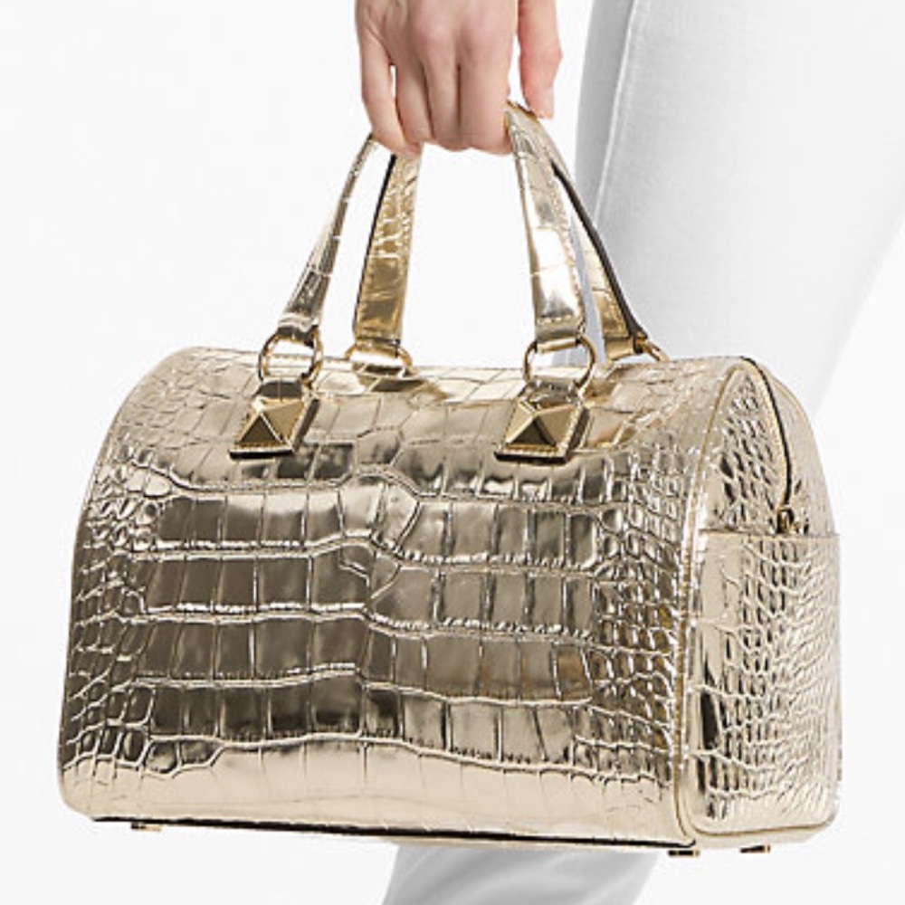 Michael Kors Grayson Md Metallic Crocodile Embossed Leather Satchel
Pale Gold NW - Picture 1 of 16